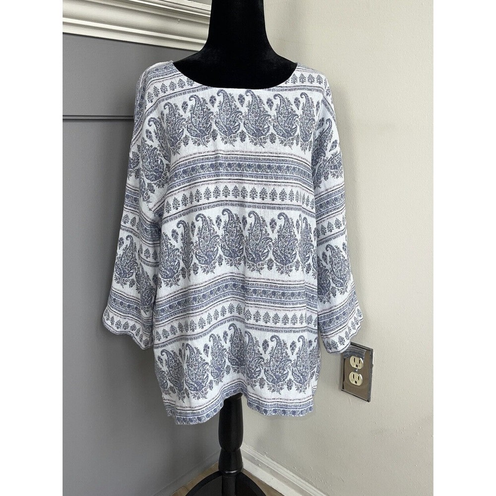 Purejill J. Jill Medium Blue And Gray Cotton & Hemp Blouse Shirt Dolman Sleeve